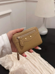 PU Leather Solid Color Card Case Taupe One Size OutfitFlow