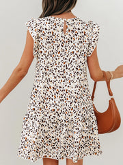 Leopard Ruffled Flutter Sleeve Keyhole Back Mini Dress OutfitFlow