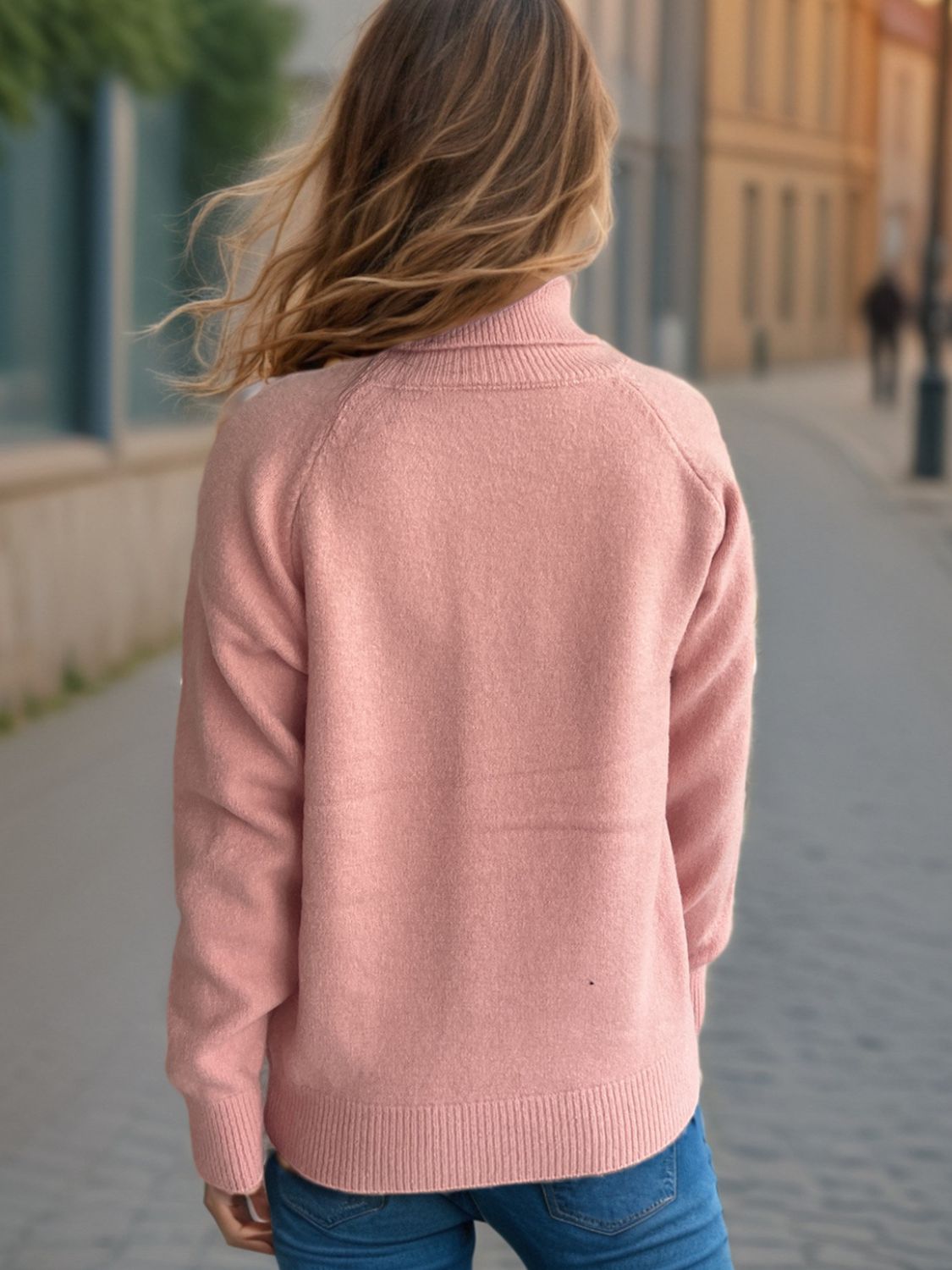 Outfit Flow - Solid Color Turtleneck Long Sleeve Sweater