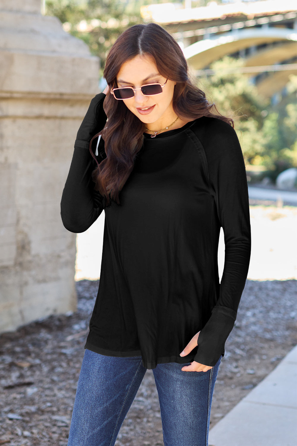 Basic Bae Full Size Round Neck Long Sleeve T-Shirt Black OutfitFlow