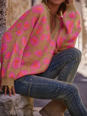 Leopard Oversized V-Neck Sweater Trendsi