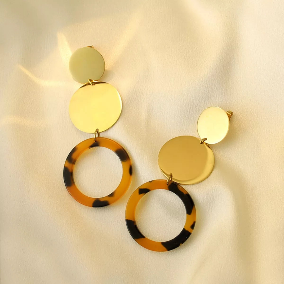 18K Gold-Plated Geometric Circle Dangle Earrings OutfitFlow