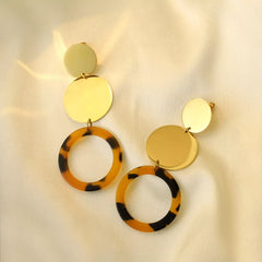 18K Gold-Plated Geometric Circle Dangle Earrings OutfitFlow