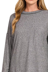 Zenana Soft Melange Hacci Round-Neck Long Sleeve T-Shirt OutfitFlow