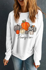 Pumpkin Graphic Round Neck Dropped Shoulder Sweatshirt OutfitFlow