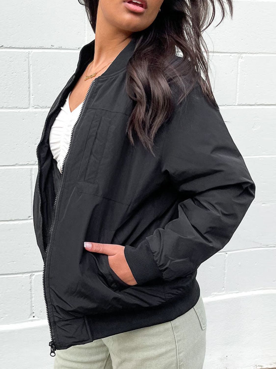 Outfit Flow - Zip Up Baseball Collar Jacket with Pockets