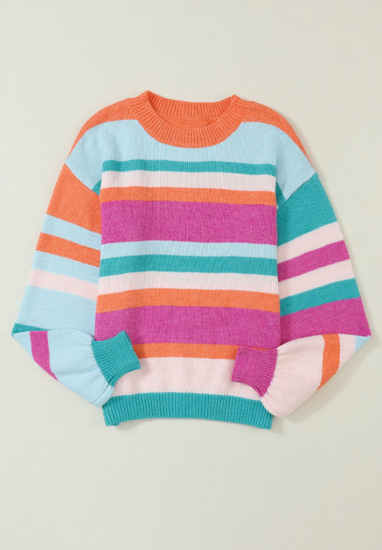 Outfit Flow - Striped Round Neck Drop Shoulder Sweater