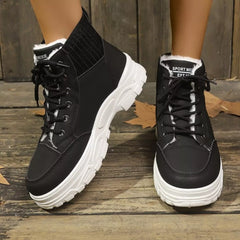 Plush Lining Lace Up Boots Black Trendsi