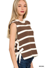 Zenana Side Tie Stripe Sweater Vest OutfitFlow