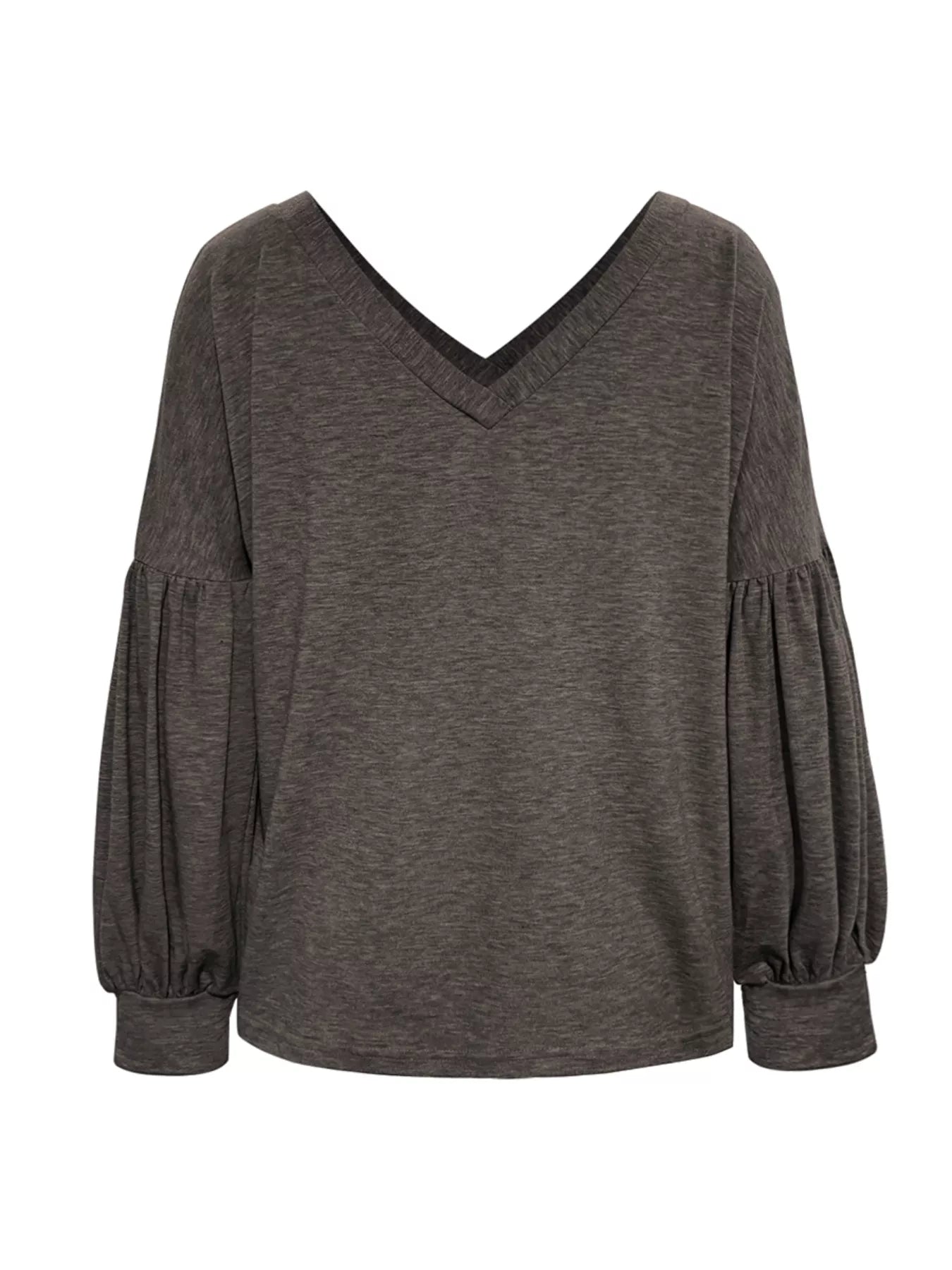 Oversized V-Neck Long Sleeve Blouse OutfitFlow
