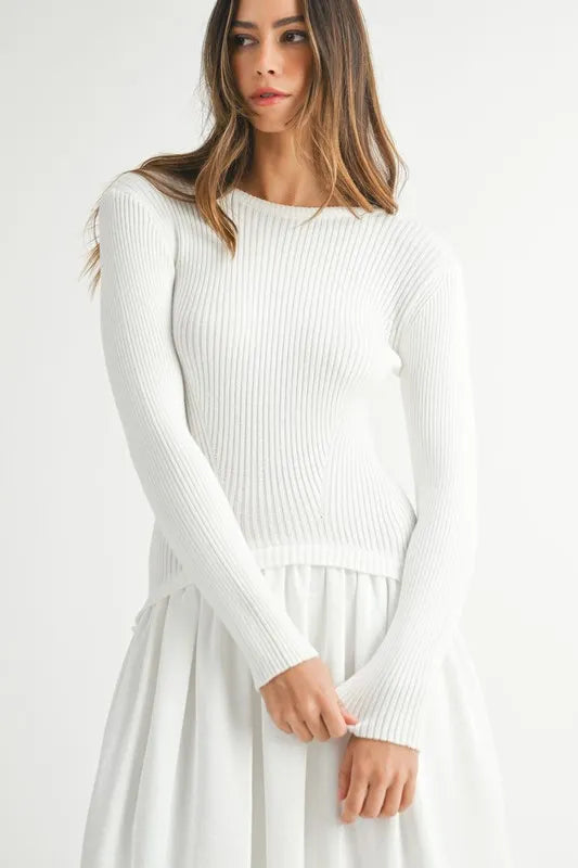 MABLE Ribbed Poplin Mix Midi Sweater Dress OutfitFlow