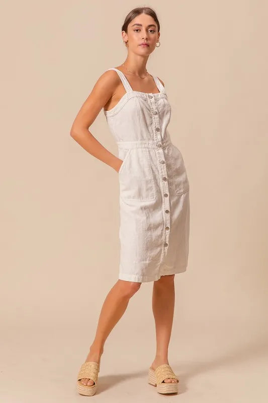 SO ME Button Down Pocket Front Pinafore Dress OutfitFlow