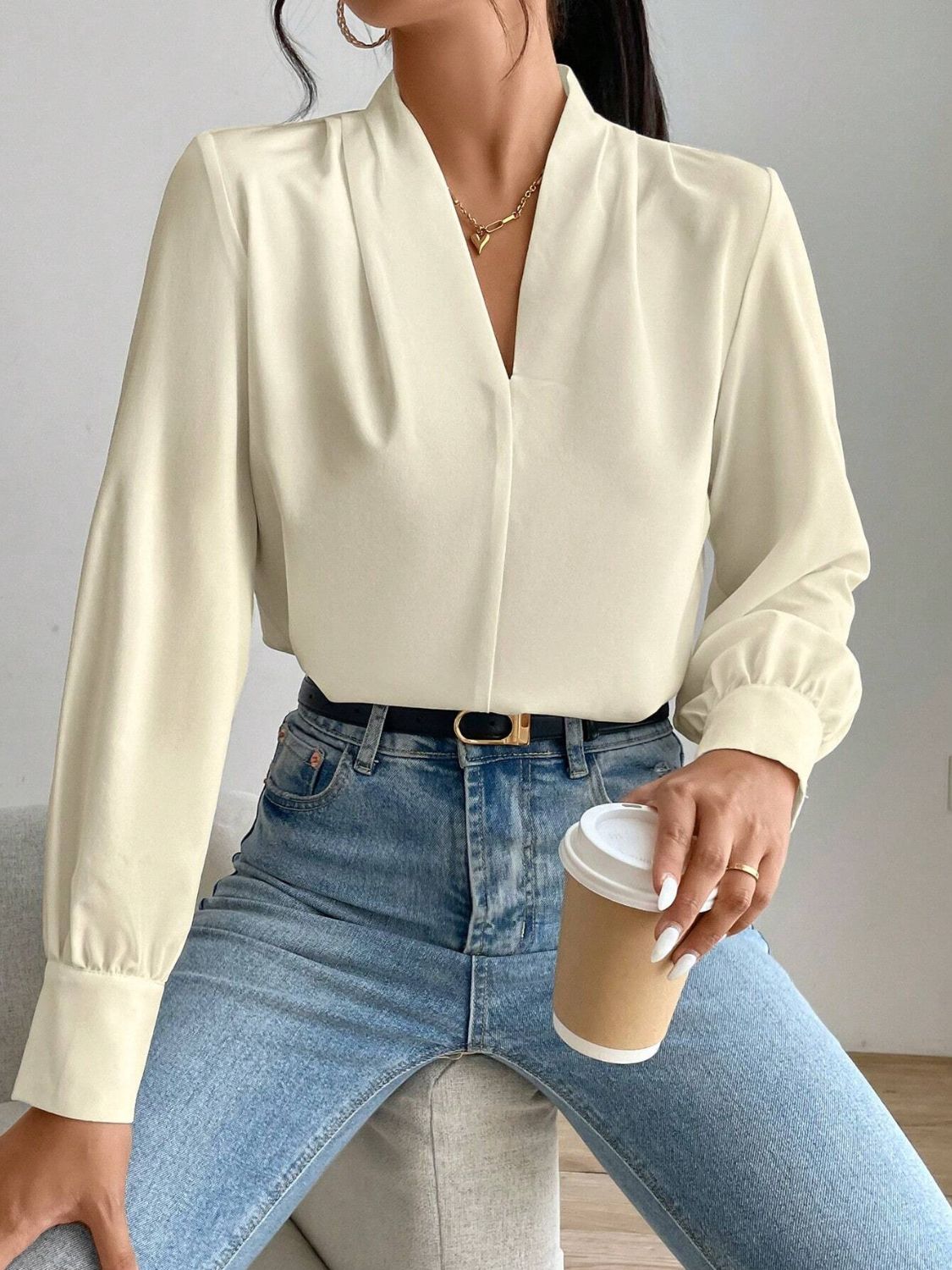 V Neck Long Sleeve Top