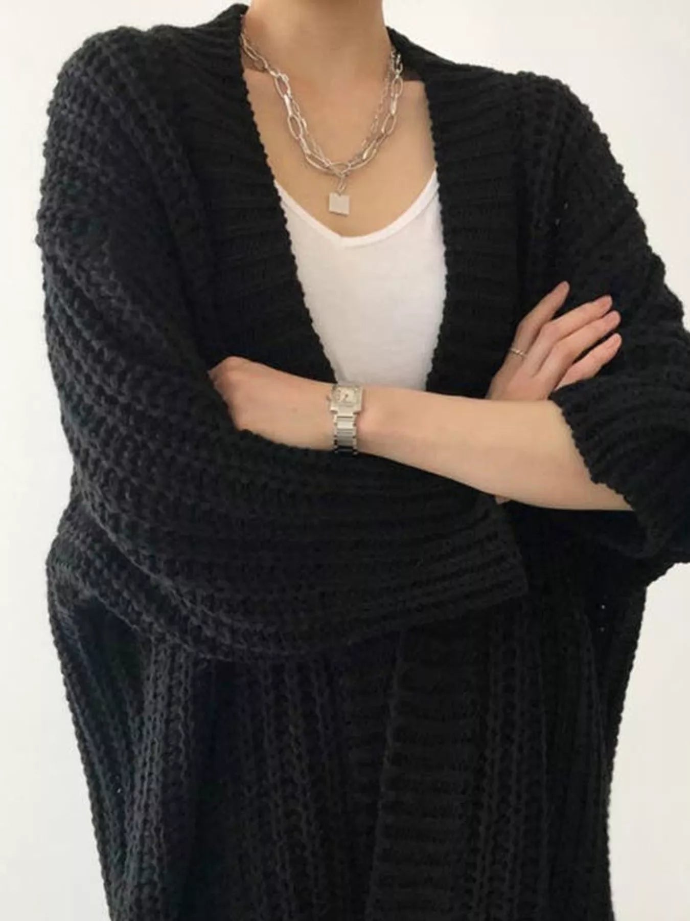 Chunky Knit Open Front Cardigan OutfitFlow