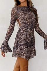 Outfit Flow - Backless Leopard Flare Sleeve Dress