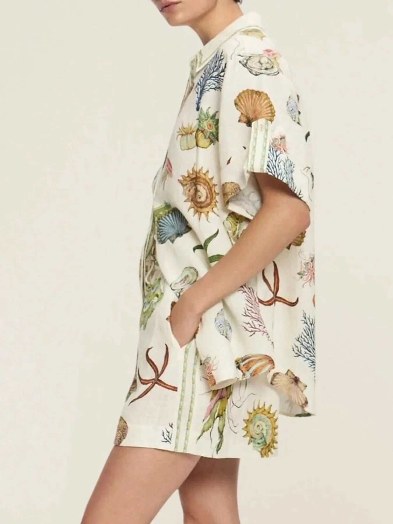 Printed Button Up Shirt and Shorts Set OutfitFlow