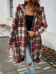 Devine Plaid Zip Up Hooded Coat Trendsi