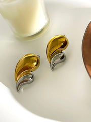 Two-Tone Curved Leaf Drop Earrings OutfitFlow