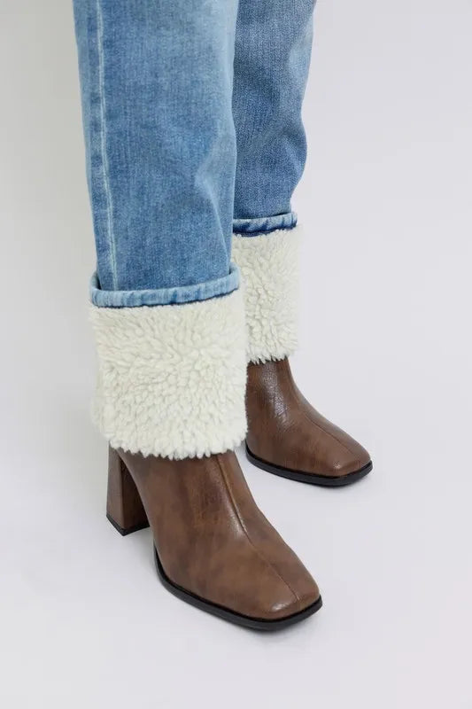 Judy Blue Full Size High Waist Shearling Cuff Straight Plus Size OutfitFlow
