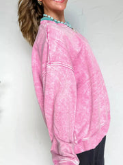 Mineral Wash Crossed Crew Neck Drop Shoulder Loose Sweatshirt OutfitFlow