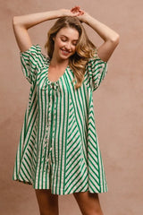 BiBi Puffy Sleeves Romper with Back Button Closure OutfitFlow