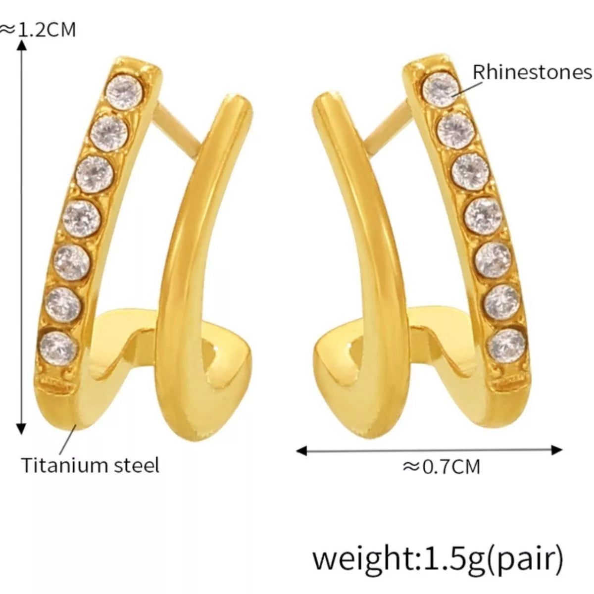18K Gold-Plated Titanium Steel Rhinestone Earrings OutfitFlow