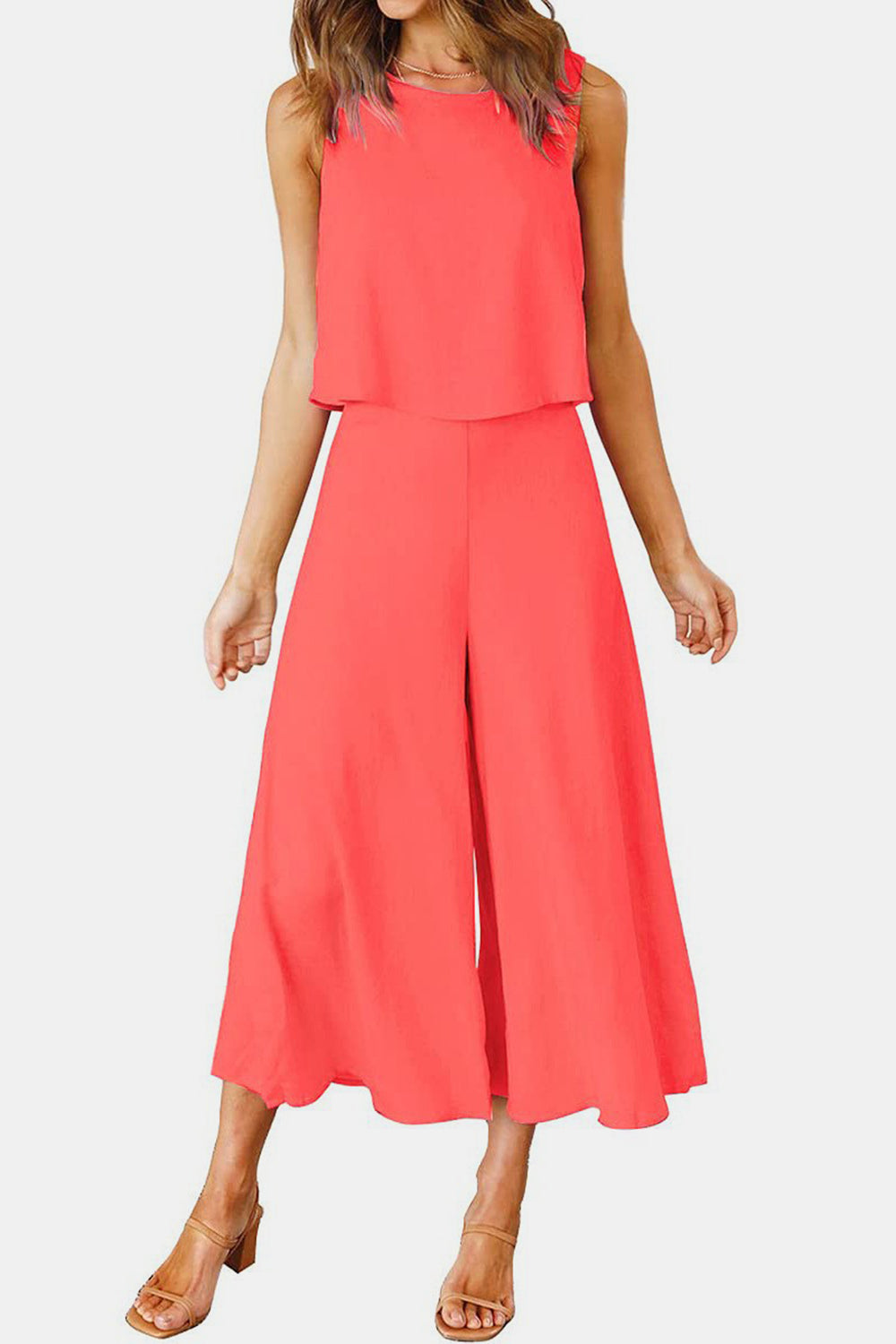 Outfit Flow - Round Neck Top and Wide Leg Pants Set