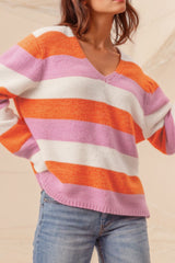 Outfit Flow - Color Block V-Neck Long Sleeve Sweater