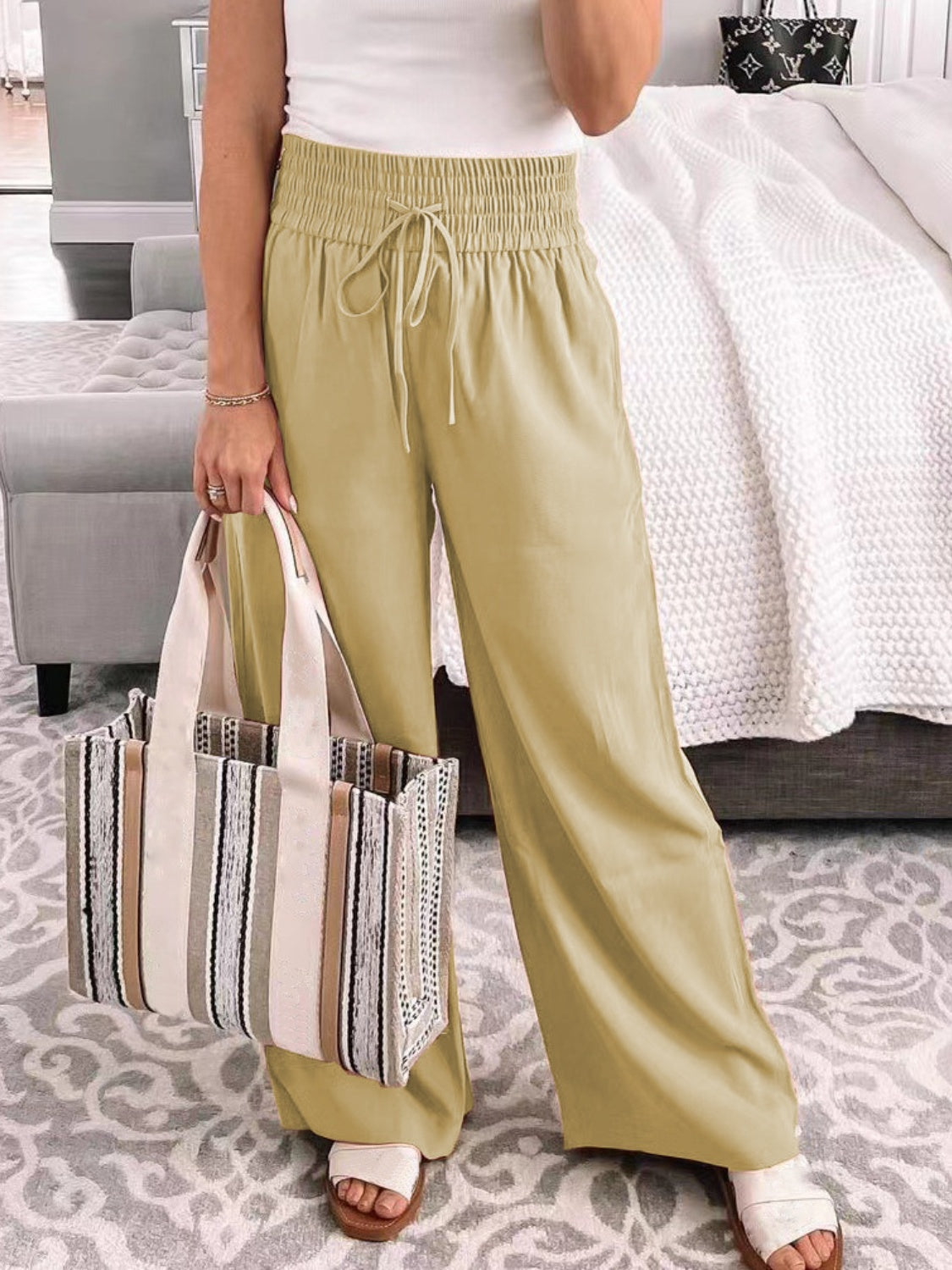 Outfit Flow - Full Size Drawstring High Waist Wide Leg Pants