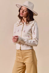 SO ME Collared Floral Embroidered Button Down Sweater Cardigan OutfitFlow