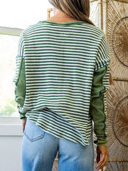 Striped Round Neck Long Sleeve Sweatshirt OutfitFlow