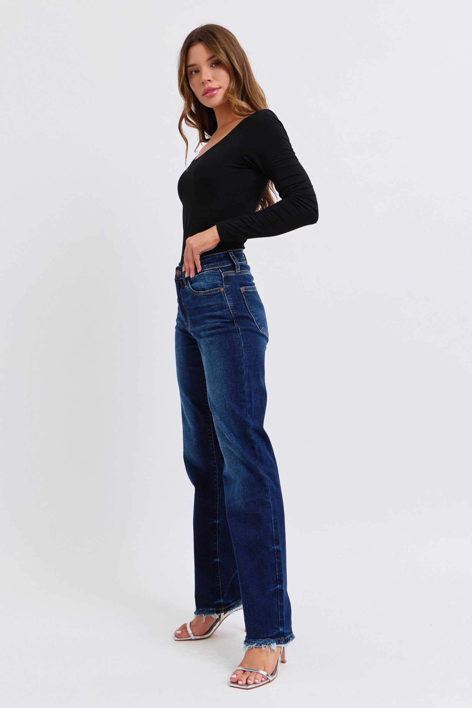 Outfit Flow - Judy Blue Full Size Raw Hem Straight Leg Jeans