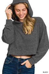 Zenana Drop Shoulder Ribbed Crop Hoodie OutfitFlow