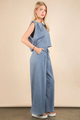 VERY J Solid Woven Top & Pants Set OutfitFlow