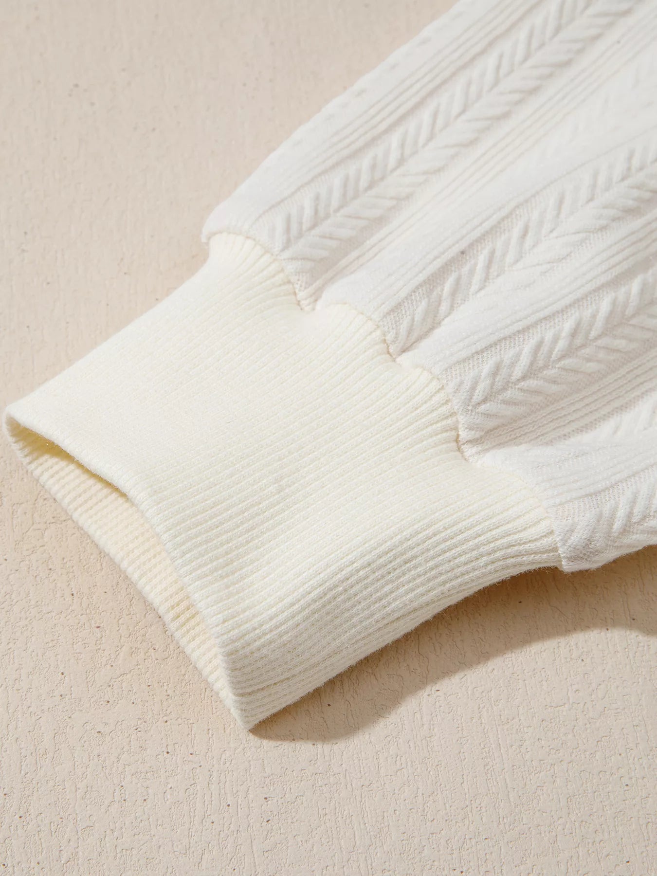 Solid Color Textured Sleeve Patchwork Half Zip Hoodie OutfitFlow