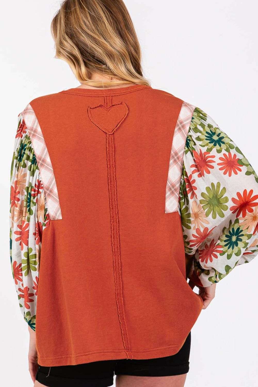 Printed Round Neck Balloon Sleeve Blouse