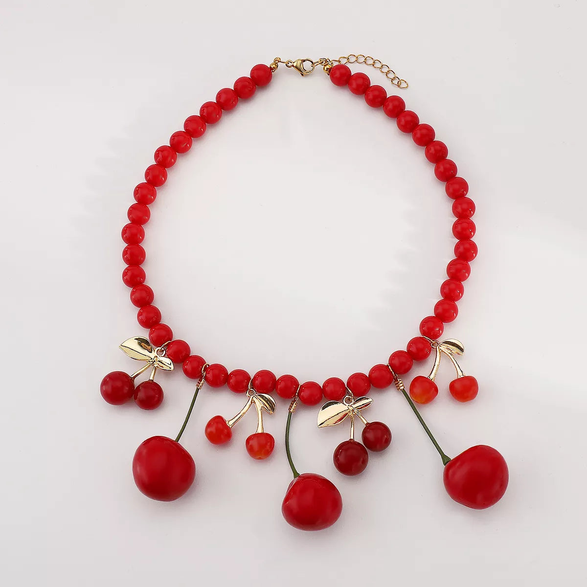 Cherry Charm Beaded Statement Necklace OutfitFlow