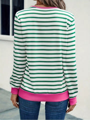 Striped V-Neck Long Sleeve T-Shirt OutfitFlow
