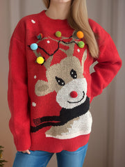 Outfit Flow - Reindeer Round Neck Long Sleeve Sweater