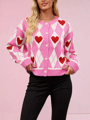 Heart Pattern Button-Up Cardigan OutfitFlow