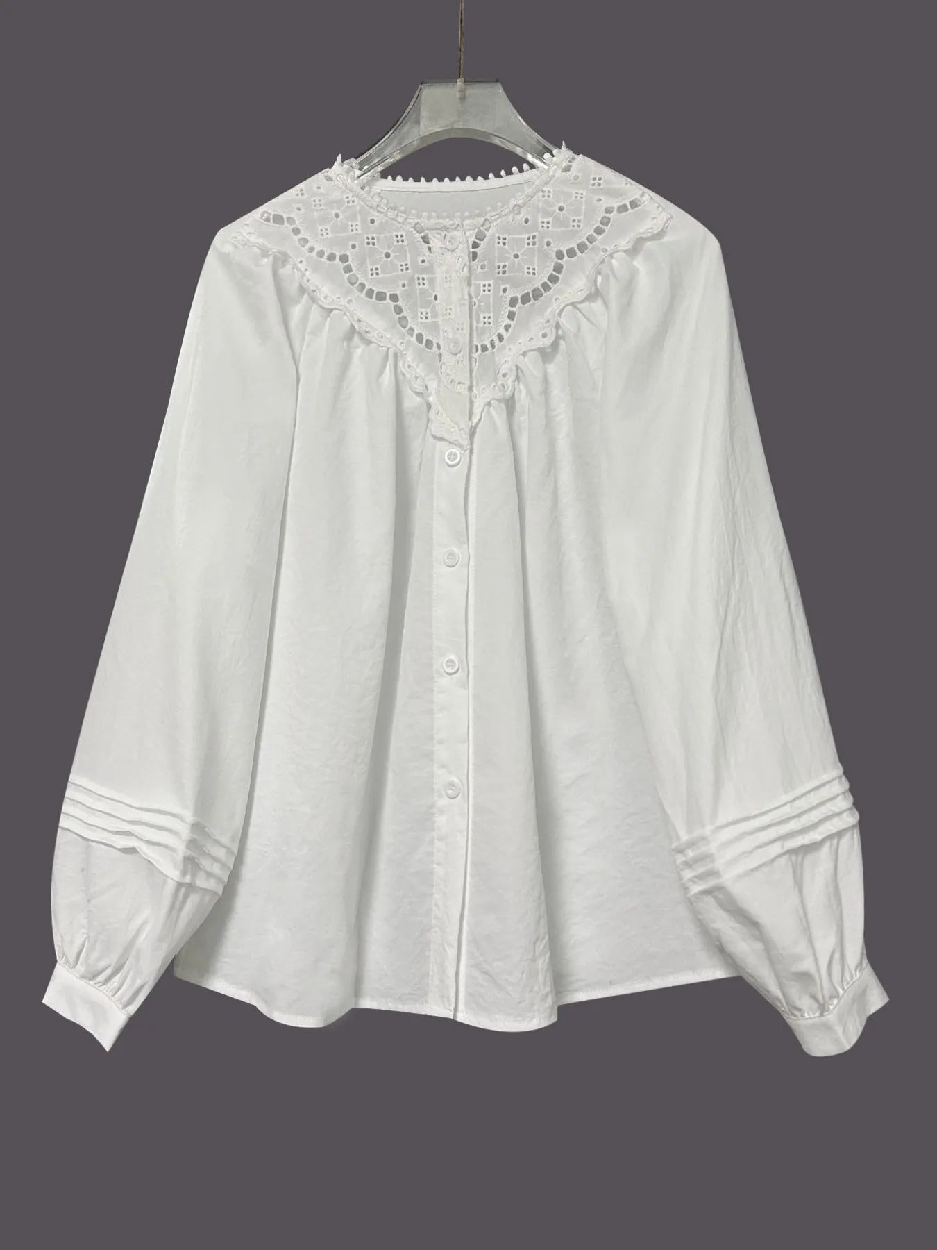 Eyelet Lace Detail Long Sleeve Blouse OutfitFlow