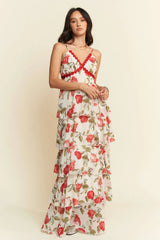 Davi & Dani Contrast Ring Lace Layered Ruffle Maxi Cami Dress OutfitFlow