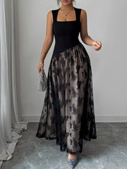 Square Neck Sleeveless Lace Maxi Dress Trendsi