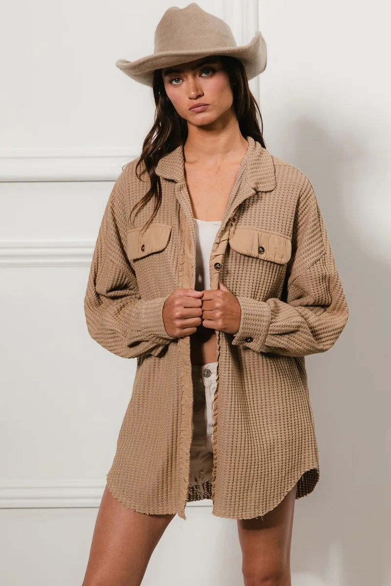BiBi Heavy Waffle Oversized Shacket OutfitFlow