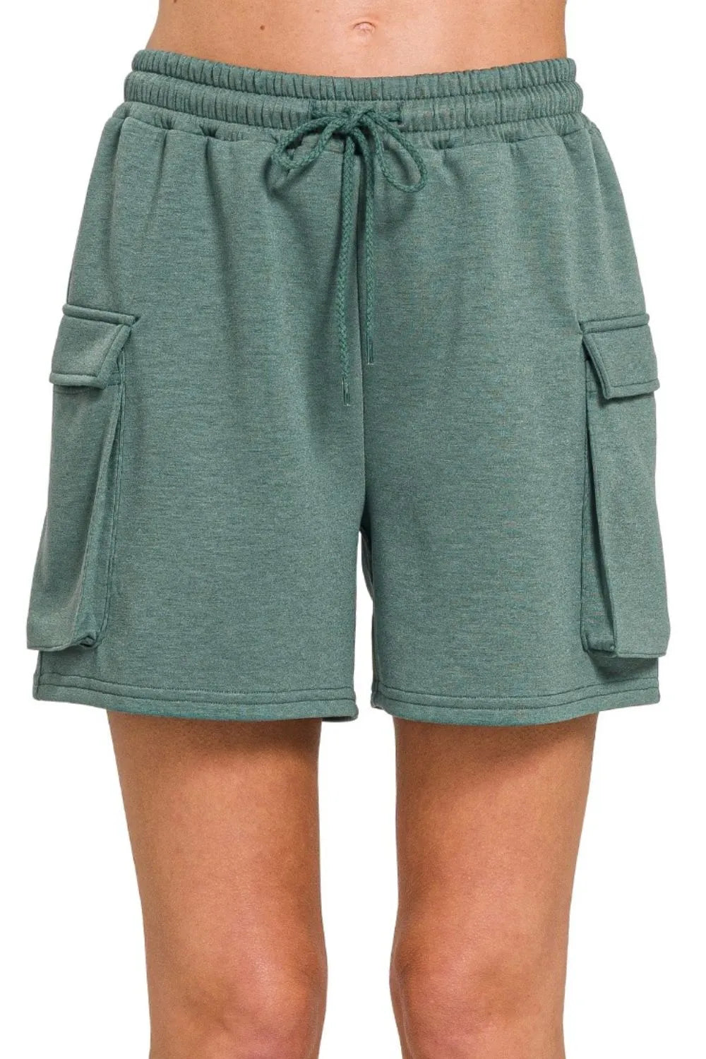 Zenana Scuba Thigh Pocket Shorts ASH JADE OutfitFlow