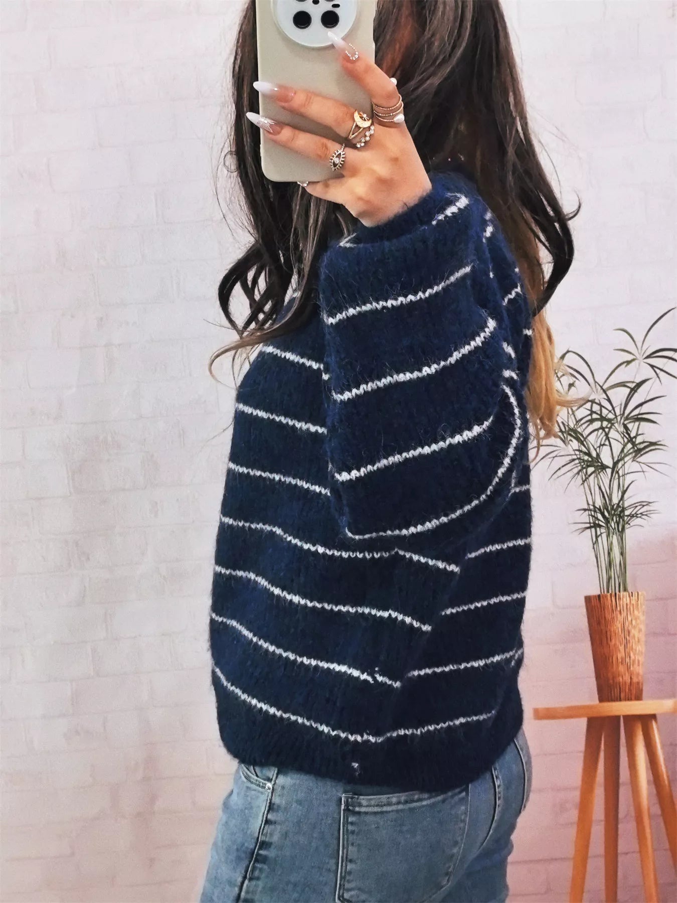 Striped Button Up Long Sleeve Cardigan OutfitFlow