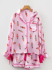 Nutcracker Print Contrast Trim Top and Shorts Pajama Set OutfitFlow