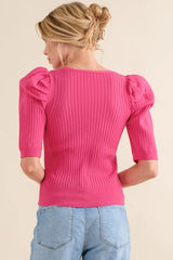 And The Why Puffed Half Sleeve Rib Basic Top OutfitFlow