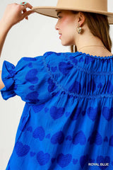 Umgee Heart Pattern Short Sleeve Ruffle Babydoll Dress OutfitFlow