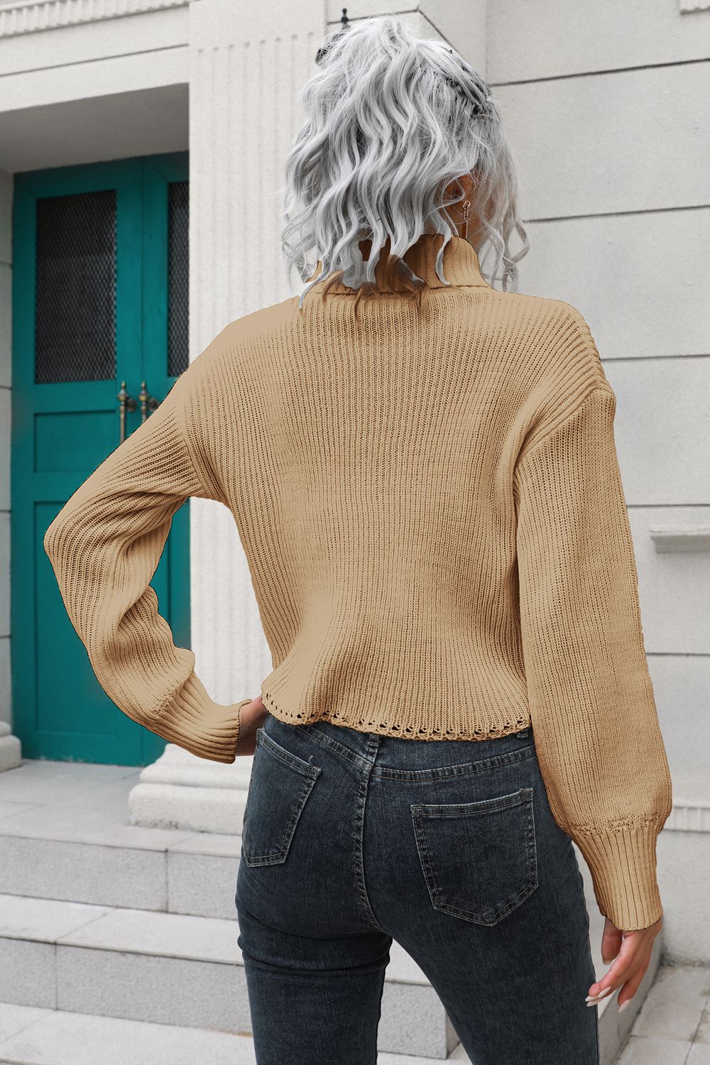 Turtleneck Dropped Shoulder Sweater Trendsi